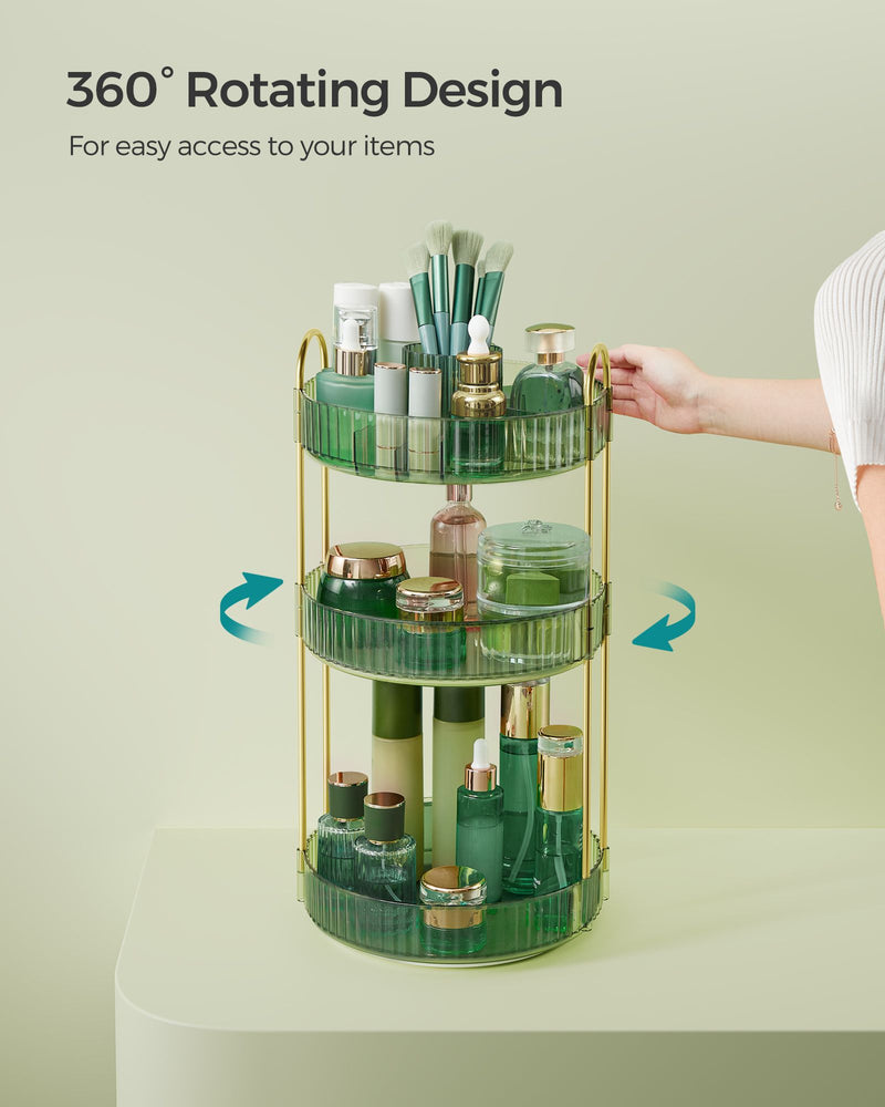 Pale Green 3 Tier Rotating Makeup Organiser for Cosmetics and Skincare by Songmics