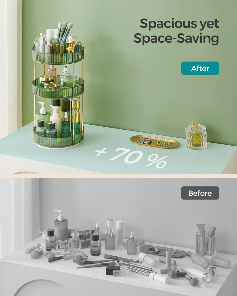 Pale Green 3 Tier Rotating Makeup Organiser for Cosmetics and Skincare by Songmics