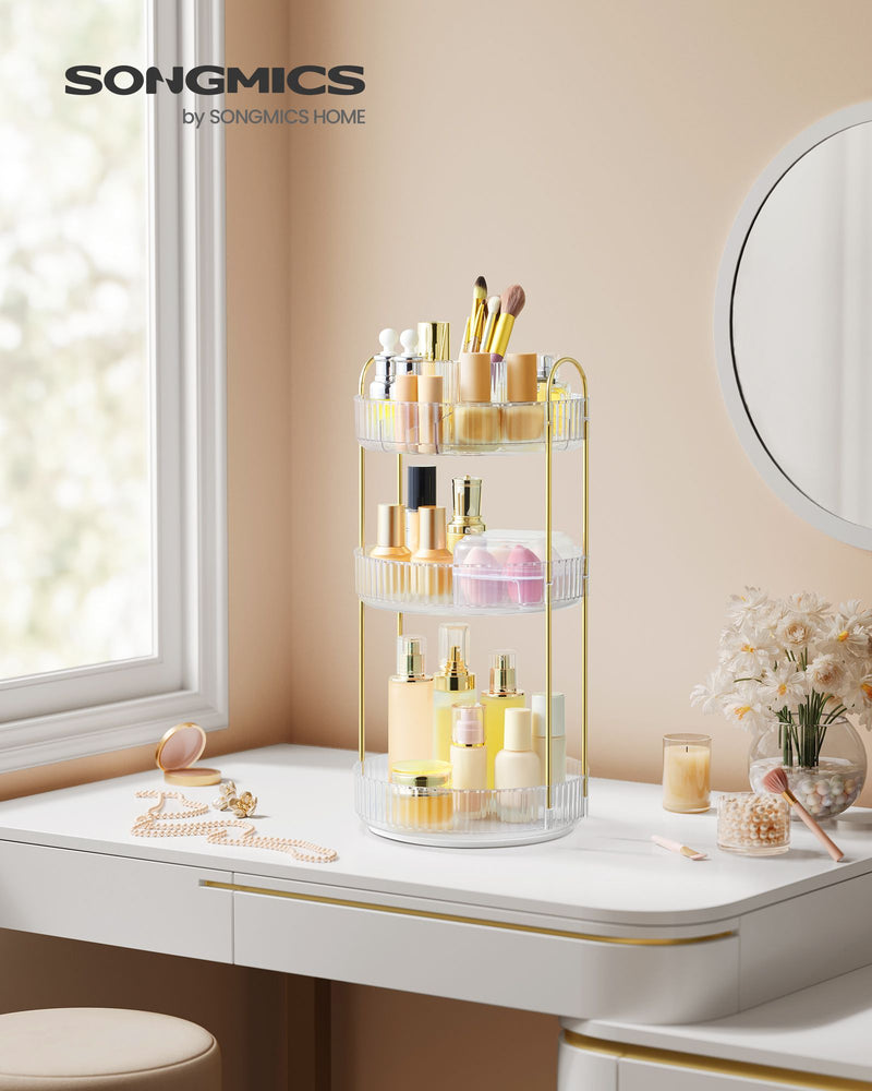 3 Tier Rotating Clear Makeup Organiser Space Saving Cosmetic Storage by Songmics