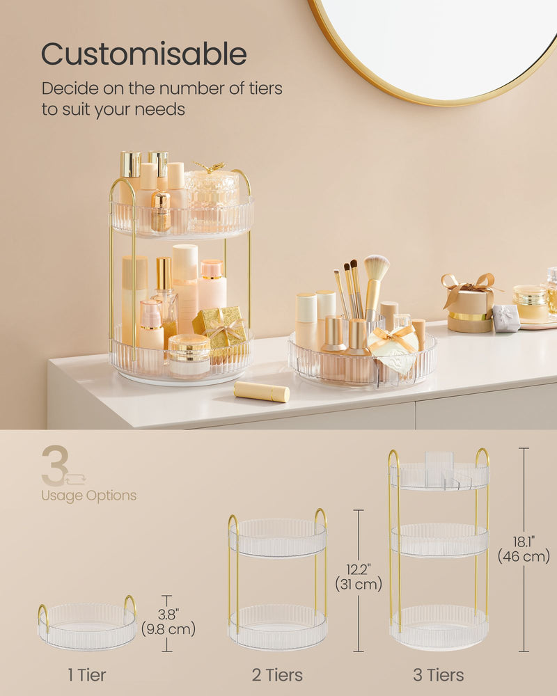 3 Tier Rotating Clear Makeup Organiser Space Saving Cosmetic Storage by Songmics