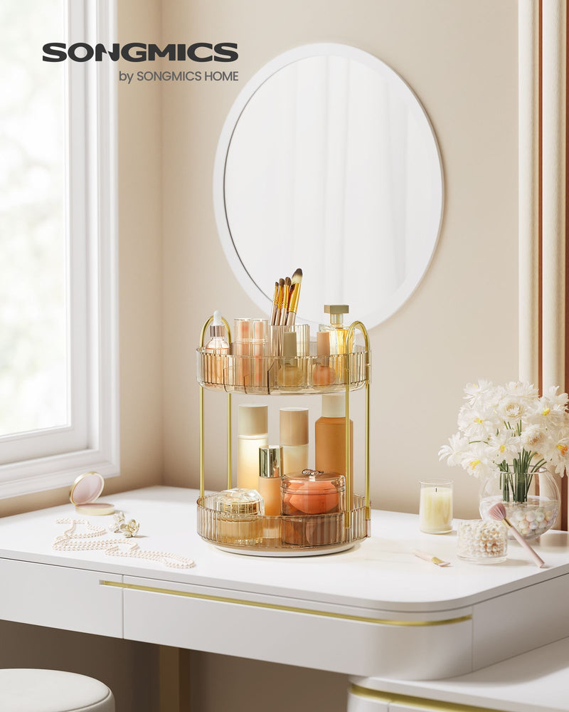 2 Tier Rotating Makeup Organiser in Champagne Gold with 360 Degree Swivel by Songmics