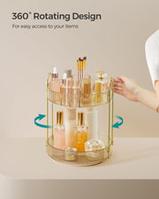 2 Tier Rotating Makeup Organiser in Champagne Gold with 360 Degree Swivel by Songmics