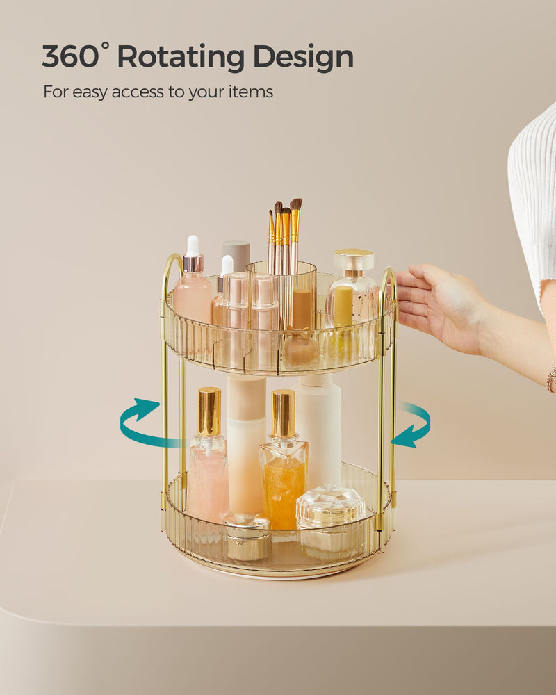 2 Tier Rotating Makeup Organiser in Champagne Gold with 360 Degree Swivel by Songmics