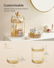 2 Tier Rotating Makeup Organiser in Champagne Gold with 360 Degree Swivel by Songmics