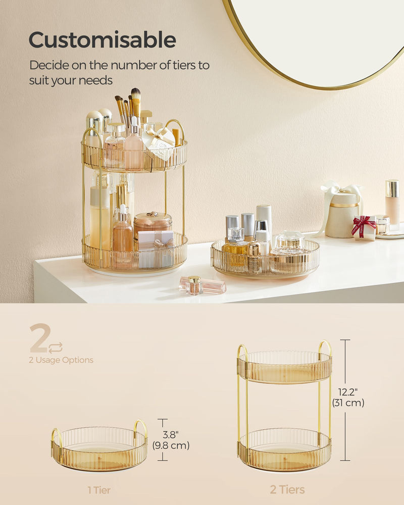 2 Tier Rotating Makeup Organiser in Champagne Gold with 360 Degree Swivel by Songmics