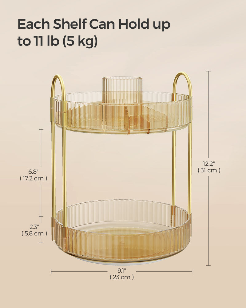 2 Tier Rotating Makeup Organiser in Champagne Gold with 360 Degree Swivel by Songmics