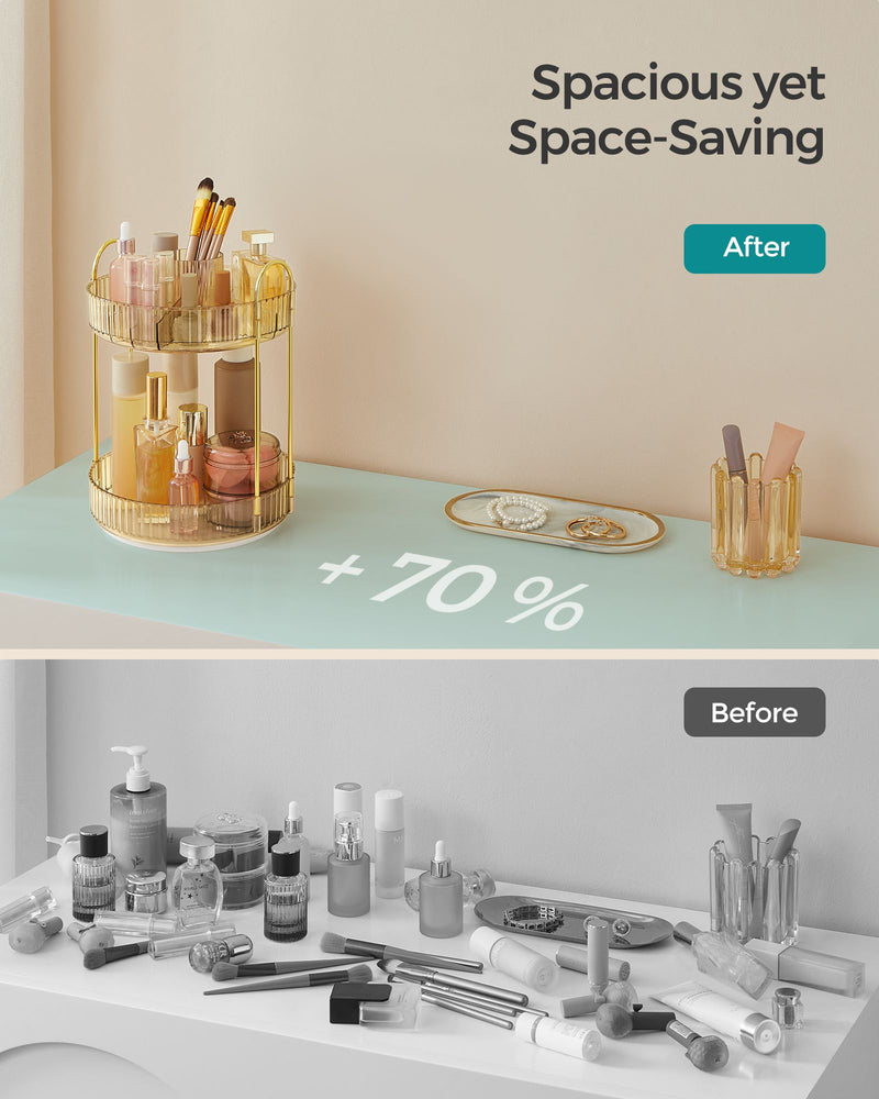 2 Tier Rotating Makeup Organiser in Champagne Gold with 360 Degree Swivel by Songmics
