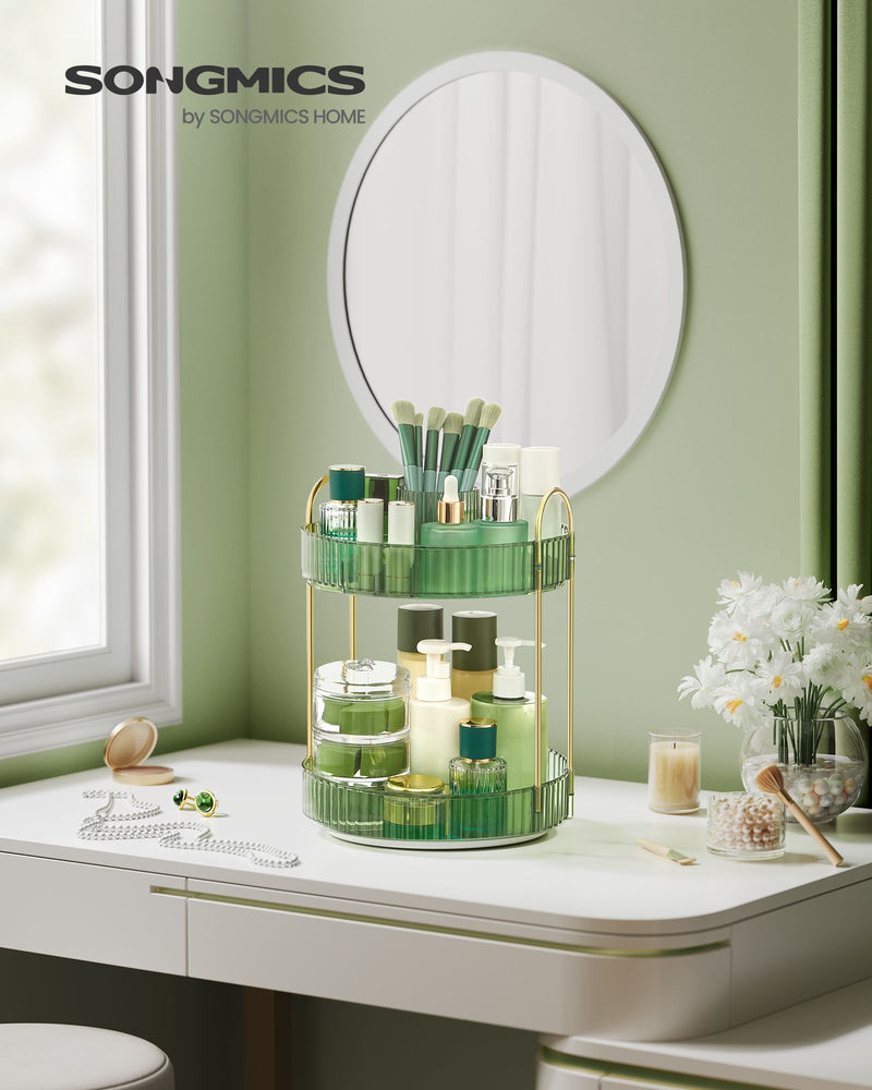 2 Tier Rotating Makeup Organiser in Pale Green for Vanity and Bathroom Storage by Songmics
