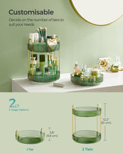 2 Tier Rotating Makeup Organiser in Pale Green for Vanity and Bathroom Storage by Songmics