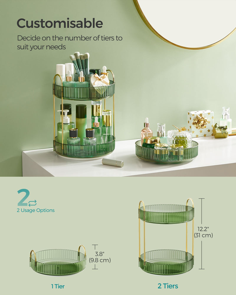 2 Tier Rotating Makeup Organiser in Pale Green for Vanity and Bathroom Storage by Songmics