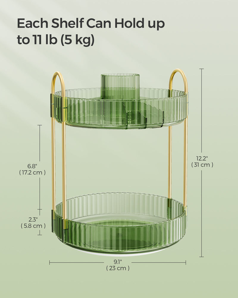 2 Tier Rotating Makeup Organiser in Pale Green for Vanity and Bathroom Storage by Songmics