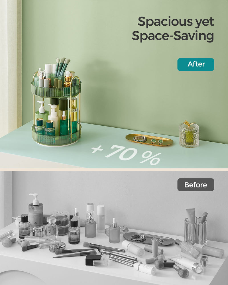 2 Tier Rotating Makeup Organiser in Pale Green for Vanity and Bathroom Storage by Songmics
