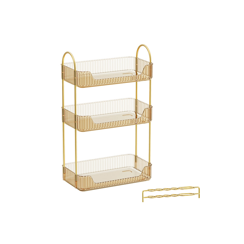3 Tier Champagne Gold Makeup Organiser with Storage Drawers and Open Shelves by Songmics