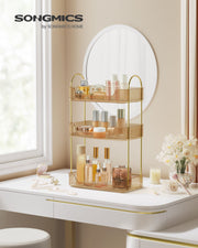 3 Tier Champagne Gold Makeup Organiser with Storage Drawers and Open Shelves by Songmics