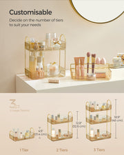 3 Tier Champagne Gold Makeup Organiser with Storage Drawers and Open Shelves by Songmics