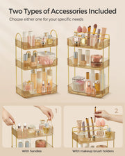 3 Tier Champagne Gold Makeup Organiser with Storage Drawers and Open Shelves by Songmics