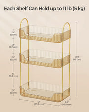 3 Tier Champagne Gold Makeup Organiser with Storage Drawers and Open Shelves by Songmics