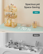 3 Tier Champagne Gold Makeup Organiser with Storage Drawers and Open Shelves by Songmics
