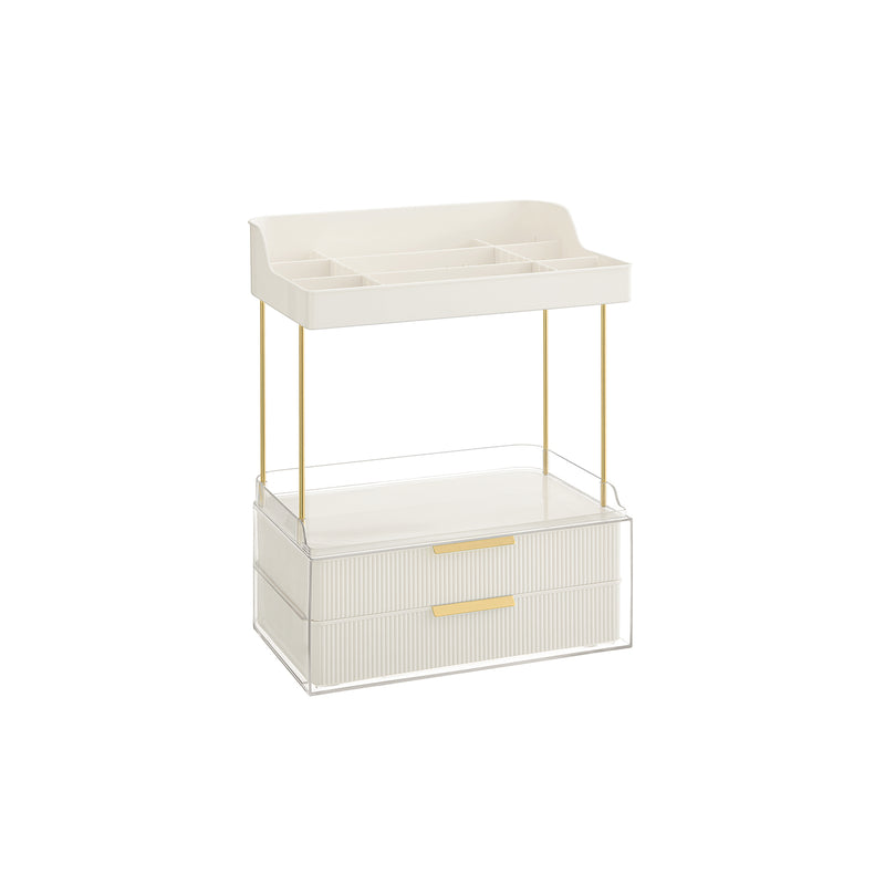 4 Tier Makeup Organiser with Dividers in Cloud White for Cosmetic Storage by Songmics