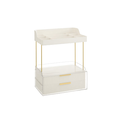 4 Tier Makeup Organiser with Dividers in Cloud White for Cosmetic Storage by Songmics