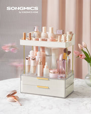 4 Tier Makeup Organiser with Dividers in Cloud White for Cosmetic Storage by Songmics
