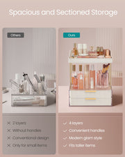 4 Tier Makeup Organiser with Dividers in Cloud White for Cosmetic Storage by Songmics