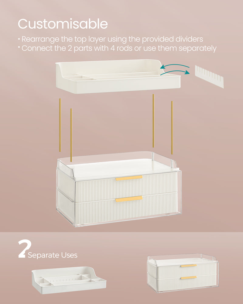 4 Tier Makeup Organiser with Dividers in Cloud White for Cosmetic Storage by Songmics