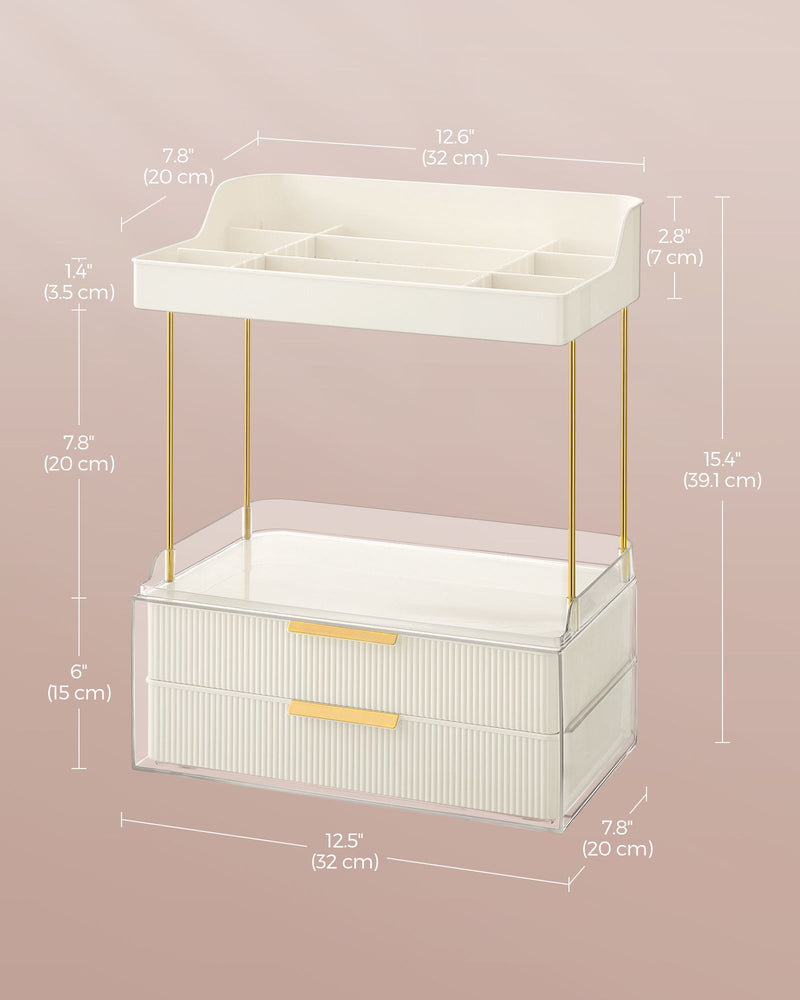 4 Tier Makeup Organiser with Dividers in Cloud White for Cosmetic Storage by Songmics