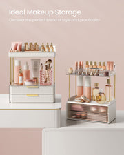 4 Tier Makeup Organiser with Dividers in Cloud White for Cosmetic Storage by Songmics