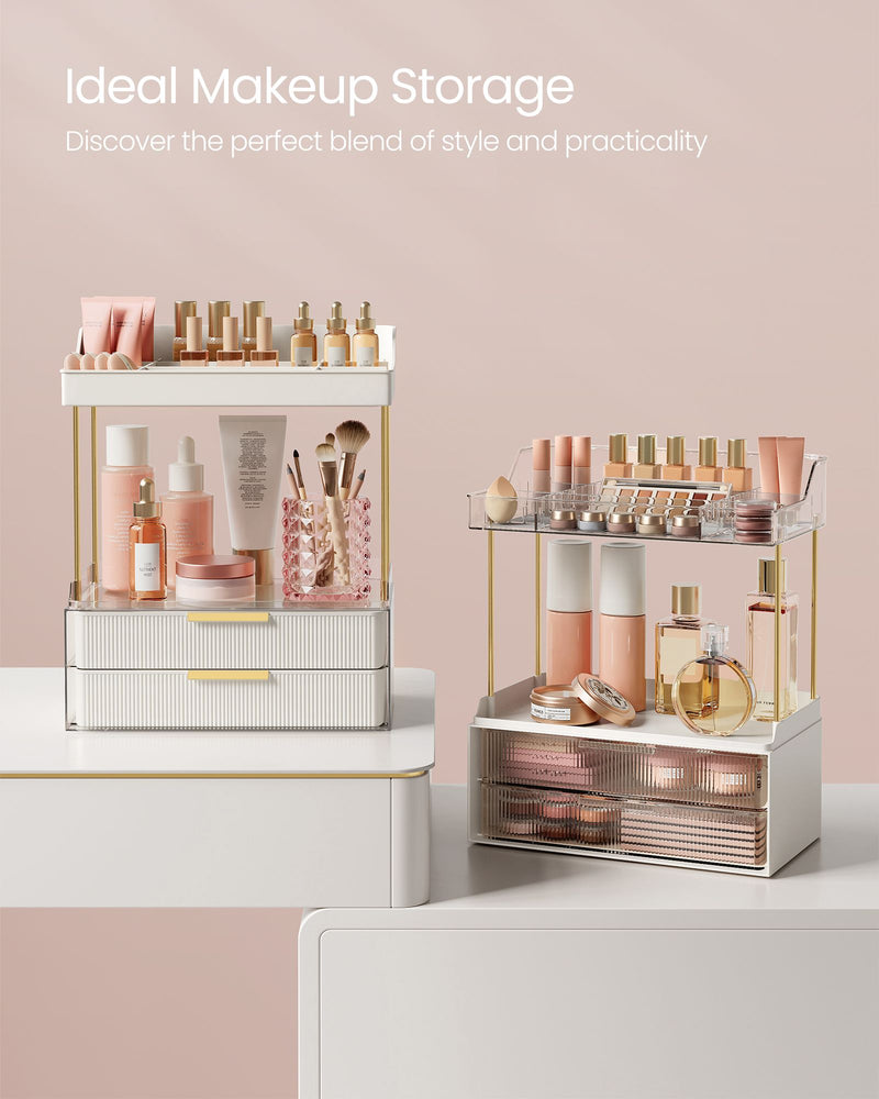 4 Tier Makeup Organiser with Dividers in Cloud White for Cosmetic Storage by Songmics