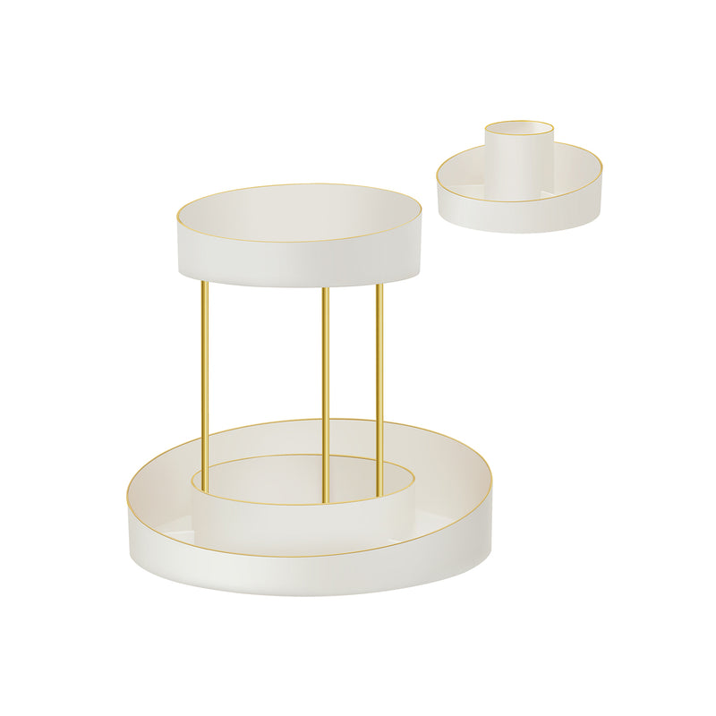 2 Tier Rotating Makeup Organiser White and Gold with 360 Degree Storage by Songmics
