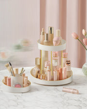 2 Tier Rotating Makeup Organiser White and Gold with 360 Degree Storage by Songmics