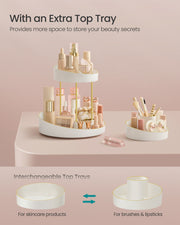 2 Tier Rotating Makeup Organiser White and Gold with 360 Degree Storage by Songmics