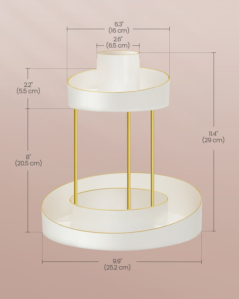 2 Tier Rotating Makeup Organiser White and Gold with 360 Degree Storage by Songmics
