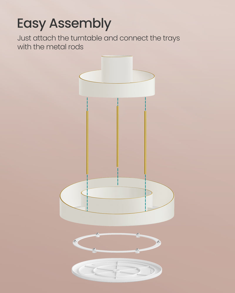 2 Tier Rotating Makeup Organiser White and Gold with 360 Degree Storage by Songmics