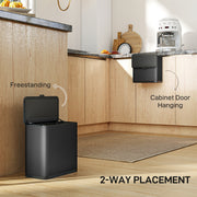 8L Hanging Kitchen Bin with Lid and Removable Bucket for Cabinets or Under Sink Grey AOSOM