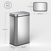 Sensor Bin 60L Touchless Waste Disposal with Odour Control for Kitchens and Offices Silver AOSOM