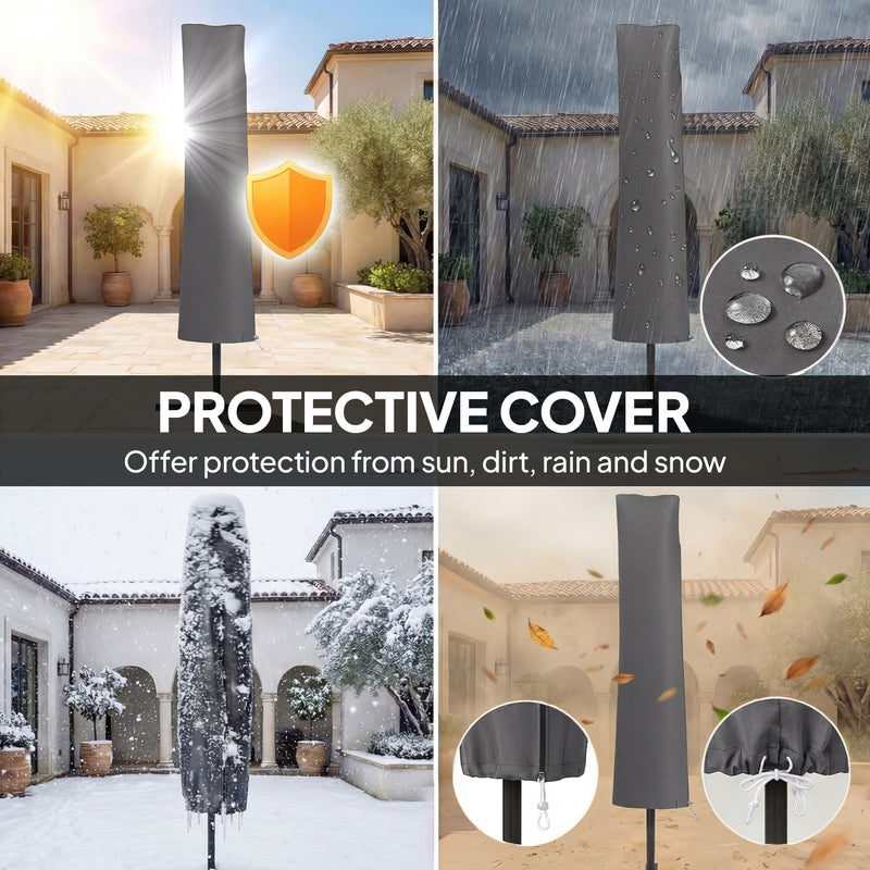 Garden Cantilever Parasol with Solar LED Lights for Day and Night Shade Black Outsunny