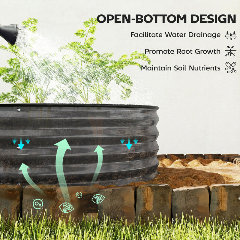 Galvanised Steel Garden Planter With Flexible Shape and Open Bottom for Healthy Plant Growth Dark Grey