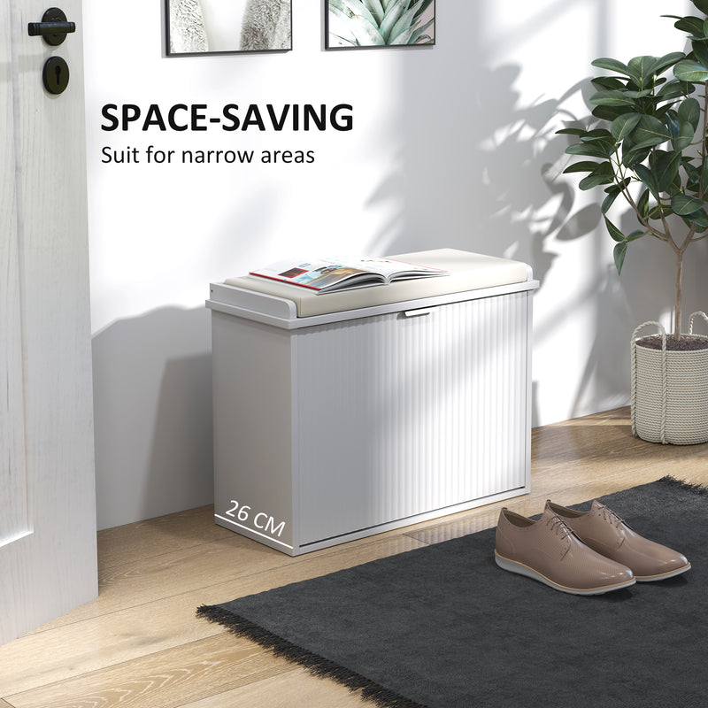 White Shoe Storage Bench with Padded Seat and Six Compartments by HOMCOM