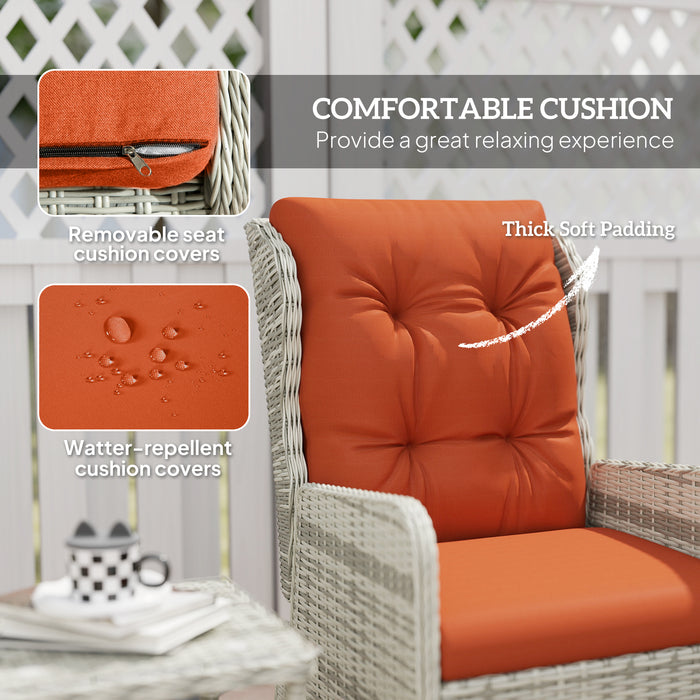 5 Piece Rattan Bistro Set with Reclining Chairs Cushions and Table in Orange by Outsunny