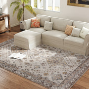 Large Washable Vintage Area Rug Non Slip Flannel Carpet for Living Room or Bedroom Beige