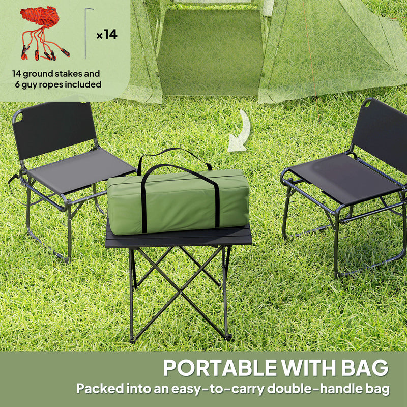 Family Camping Tent with Two Bedrooms and Living Area for 2–3 People Waterproof Green