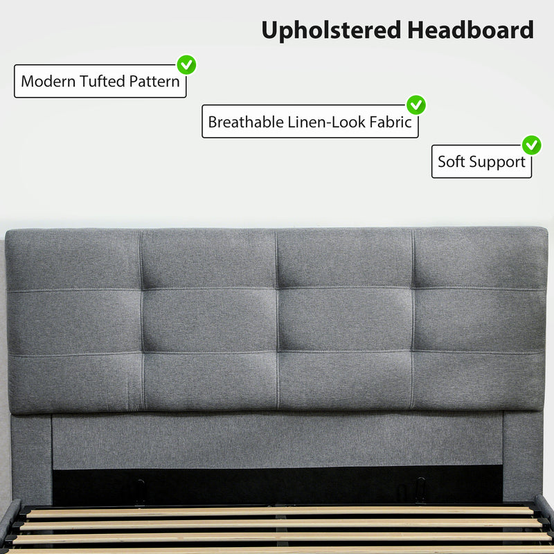 Grey 5ft King Size Ottoman Bed with Gas Lift for Hidden Storage Solution