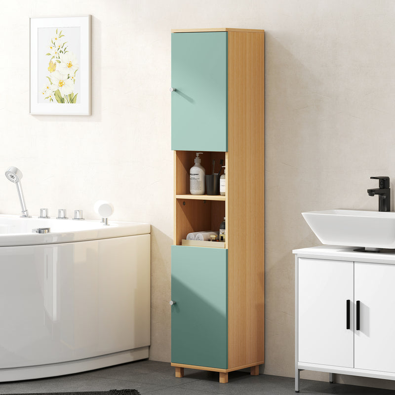 Bathroom Storage Cabinet With Adjustable Shelves and Open Display for Organising, Green AOSOM