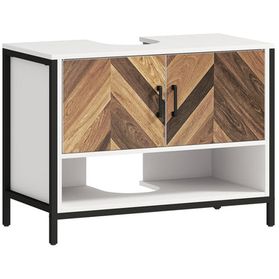 Cream White Under Sink Bathroom Cabinet with Herringbone Doors by HOMCOM