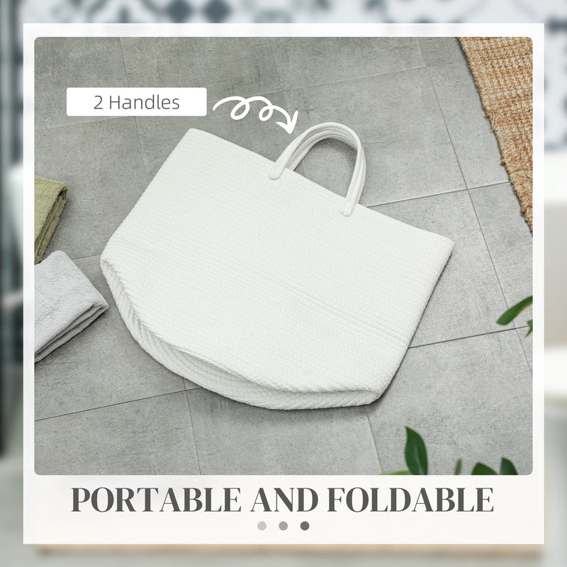 36L Cotton Rope Laundry Basket With Handles Ideal For Bedroom Or Bathroom, Cream White