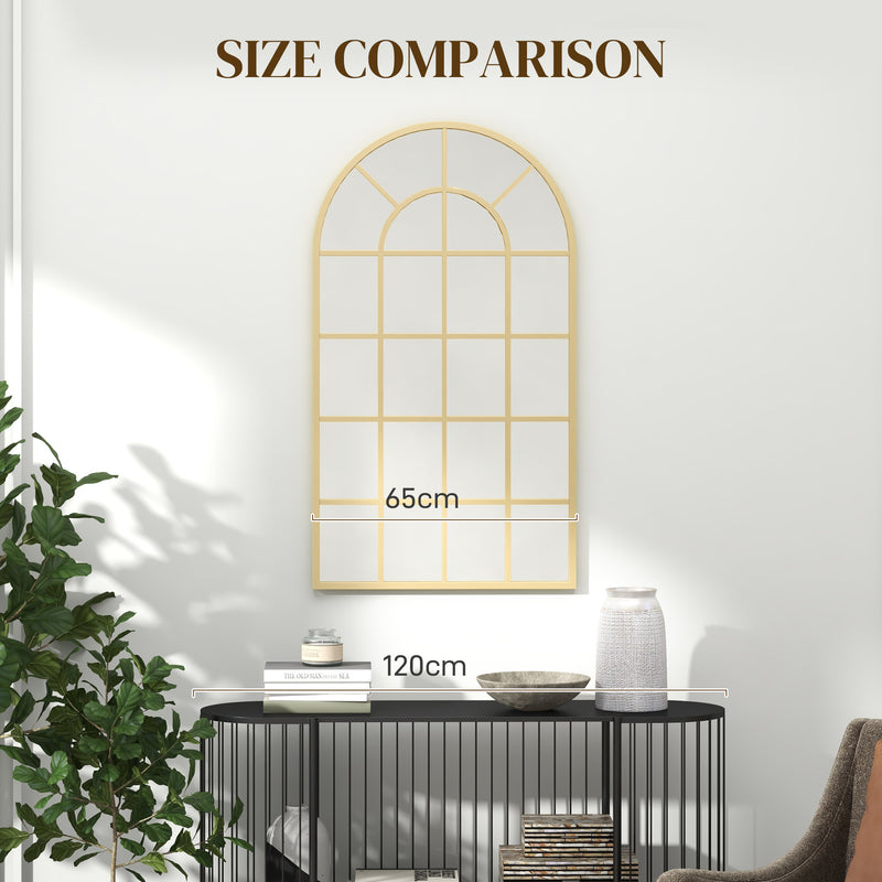Arched Wall Mirror with Grid Design for Bedrooms and Hallways Gold Tone 110 x 65cm