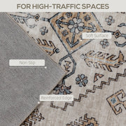 Large Washable Vintage Area Rug Non Slip Flannel Carpet for Living Room or Bedroom Beige