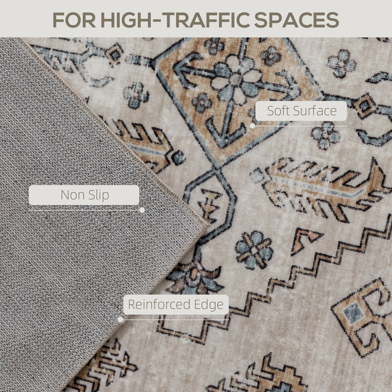 Large Washable Vintage Area Rug Non Slip Flannel Carpet for Living Room or Bedroom Beige